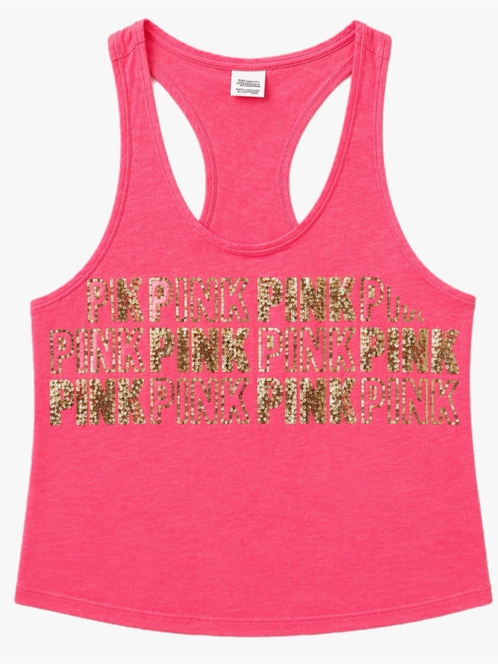 VS Pink Y2K Hot Pink Sequin Bling Spell Out Racerback Muscle Tank Top Size XS